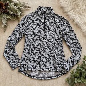 SnoSkins 1/4 Zip Mock Neck Base Layer Top Black White Abstract Women's Medium
